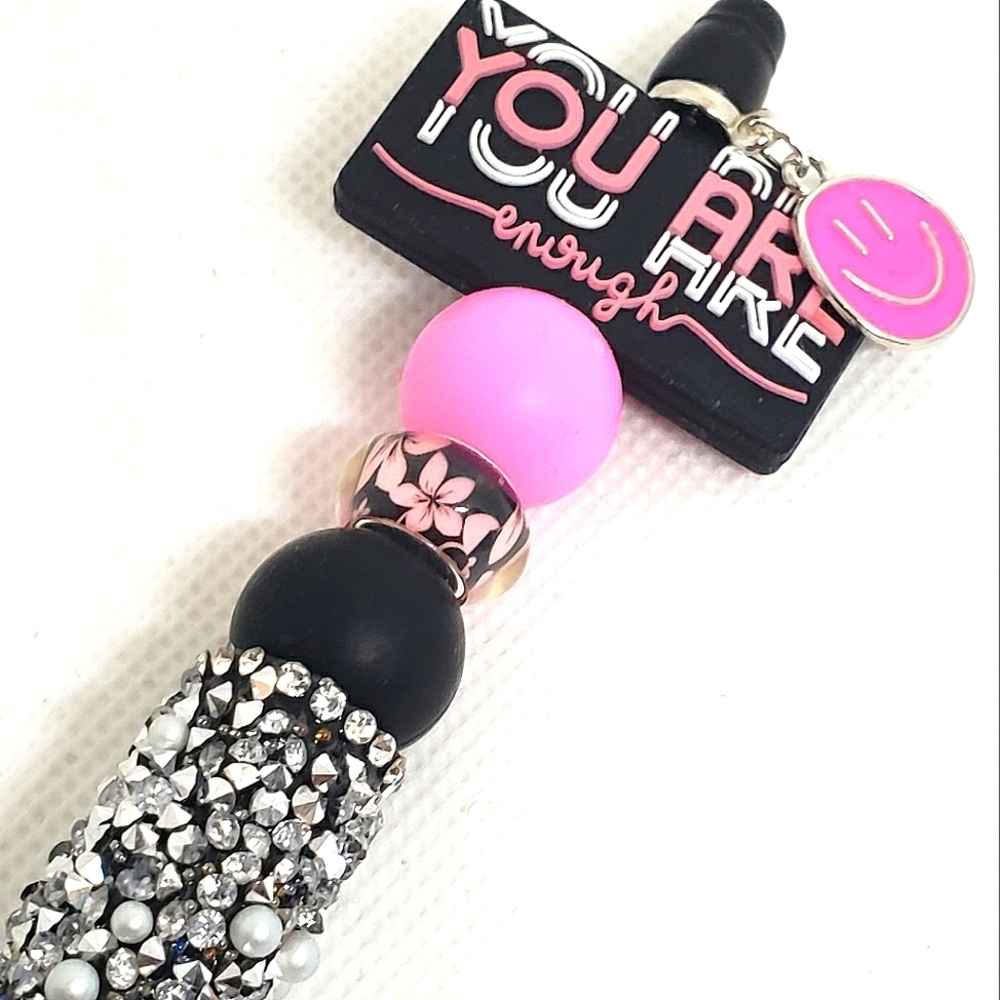 Handmade You Are Enough Beaded Silicone Focal Bead Pen